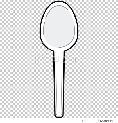 Flat style icon illustration of white plastic disposable spoon isolated on transparent background. Graphic design element clip art for takeaway fast food assets. 142806441
