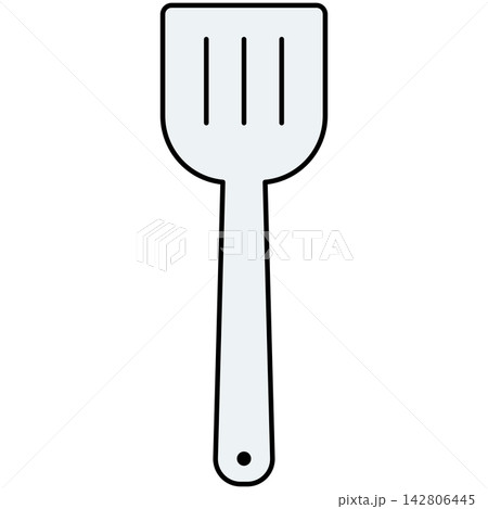 Flat style icon illustration of white slotted spatula flipper isolated on transparent background. Graphic design element clip art for cookware frying kitchenware assets. Flat style icon illustration of white slotted spatula flipper isolated on transparent background. Graphic design element clip art for cookware frying kitchenware assets. 142806445