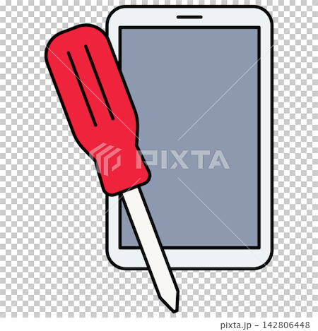 Flat style icon illustration of smartphone with repair screwdriver isolated on transparent background. Graphic design element clip art for mobile service assets. Flat style icon illustration of smartphone with repair screwdriver isolated on transparent background. Graphic design element clip art for mobile service assets. 142806448