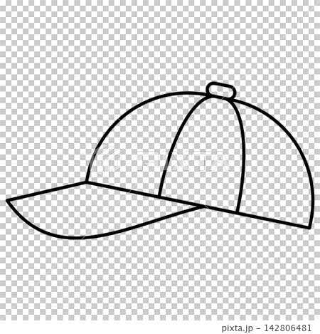 Minimalist black outline icon illustration of a baseball cap isolated on transparent background. Line art stroke casual headwear hat clip art graphic design element for apparel fashion assets. Minimalist black outline icon illustration of a baseball cap isolated on transparent background. Line art stroke casual headwear hat clip art graphic design element for apparel fashion assets. 142806481