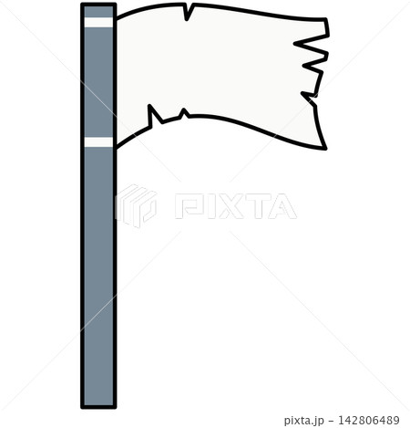 Flat style icon illustration of white flag of surrender on pole isolated on transparent background. Graphic design element clip art for defeat give up assets. 142806489