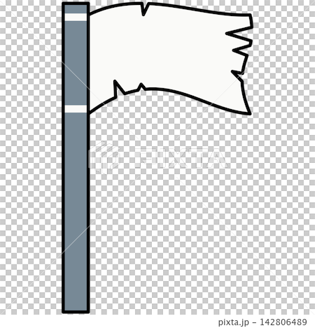 Flat style icon illustration of white flag of surrender on pole isolated on transparent background. Graphic design element clip art for defeat give up assets. 142806489