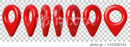 3D set of Red Geolocation Markers, from different sides for Maps, GPS. Location pin icon, navigation coordinates, travel guide, trip. Destination, location, Route, road. Isometric view. 3d render. 3D set of Red Geolocation Markers, from different sides for Maps, GPS. Location pin icon, navigation coordinates, travel guide, trip. Destination, location, Route, road. Isometric view. 3d render. 142806542