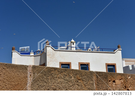 Essaouira old medina whitewashed buildings, Morocco 142807813