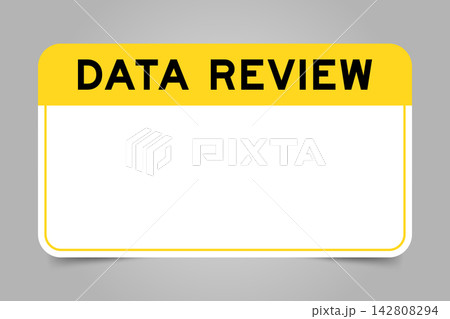 Label banner that have yellow headline with word data review and white copy space, on gray background 142808294