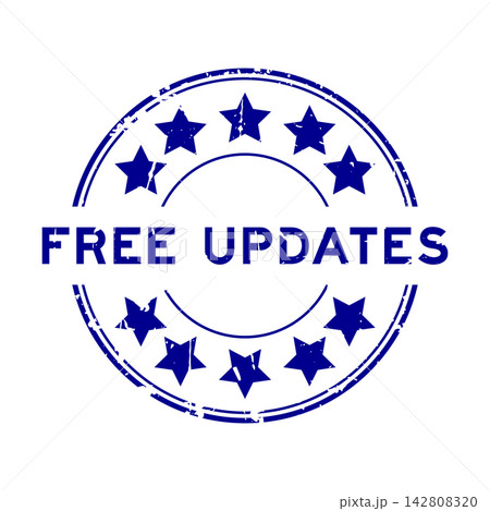 Grunge blue free updates word round rubber seal stamp on white background 142808320