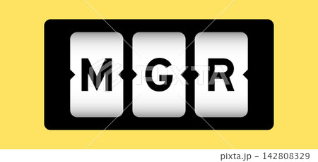 Black color in word MGR (abbreviation of manager) on slot banner with yellow color background Black color in word MGR (abbreviation of manager) on slot banner with yellow color background 142808329