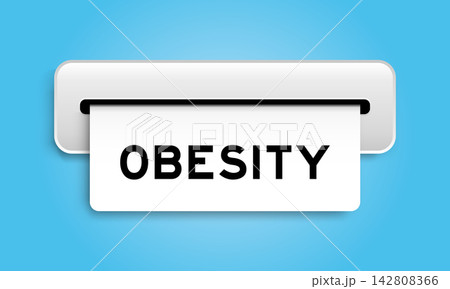 White coupon banner with word obesity from machine on blue color background 142808366