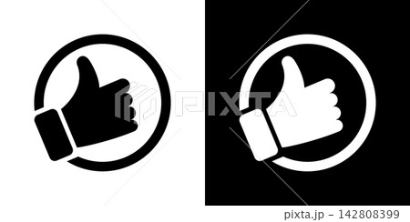 Thumbs Up Gesture Solid Icon Set. Approval, Agreement, And Positive Feedback Silhouette Symbol Collection. Social Media Interaction And User Engagement. Isolated Vector Illustration 142808399