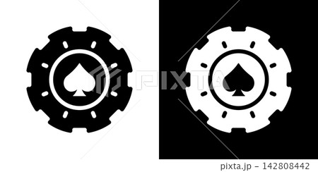Poker Chip With Spade Solid Icon Set. Gambling, Casino Gaming, And Betting Silhouette Symbol Collection. Entertainment And Leisure Activity. Isolated Vector Illustration 142808442