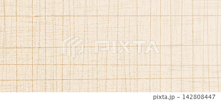 Grainy linen texture with fine burlap crosshatch grid on beige background. Delicate woven fabric lines in pale ecru for notebook or wallpaper. Subtle linen weave as soft neutral vector texture 142808447