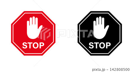 Stop Sign With Hand Solid Icon Set. Traffic Control, Safety Warning, And Prohibition Silhouette Symbol Collection. Road Signage And Regulation. Isolated Vector Illustration Stop Sign With Hand Solid Icon Set. Traffic Control, Safety Warning, And Prohibition Silhouette Symbol Collection. Road Signage And Regulation. Isolated Vector Illustration 142808500