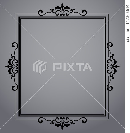 Decorative frame Elegant vector element for design in Eastern style, place for text. Floral black and gray frame. Lace illustration for invitations and greeting cards 142808614
