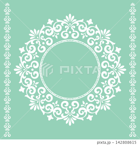 Decorative frame Elegant vector element for design in Eastern style, place for text. Floral green and white frame. Lace illustration for invitations and greeting cards 142808615