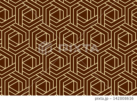 Abstract geometric pattern. A seamless vector background. Golden and brown ornament. Graphic modern pattern. Simple lattice graphic design Abstract geometric pattern. A seamless vector background. Golden and brown ornament. Graphic modern pattern. Simple lattice graphic design 142808616
