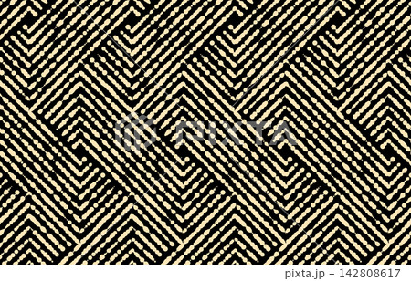 Abstract geometric pattern with stripes, lines. Seamless vector background. Golden and black ornament. Simple lattice graphic design 142808617