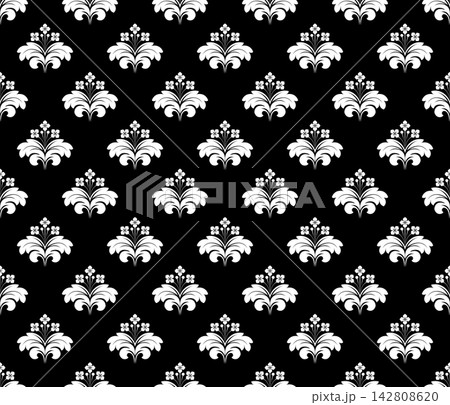 Flower geometric pattern. Seamless vector background. White and black ornament. 142808620