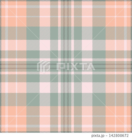Traditional tartan plaid pattern with a woven fabric texture and clear check layout. Orange tones create a seamless textile surface with classic fabric heritage for textile repeats. 142808672