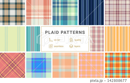 Plaid collection optimized for DIY enthusiasts. The pack works for scrapbooks, greeting cards, and handmade gifts. Vector artwork handles production sizes. 142808677