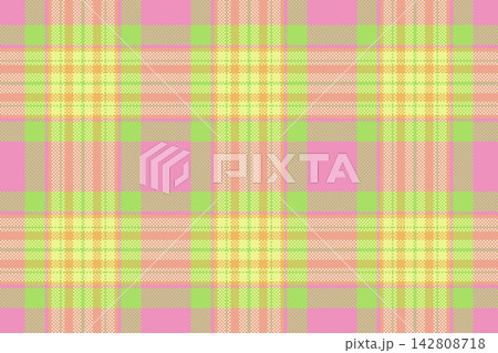 Micro textile fabric texture, curve pattern check plaid. Mid background tartan seamless vector in pink and green colors. 142808718
