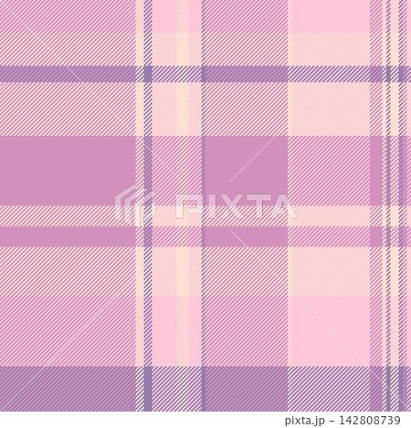 Attire fabric seamless pattern, colour textile texture tartan. Cute background plaid check vector in light and pink colors. 142808739