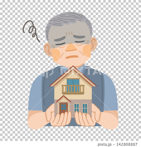一戸建てを所有したことを後悔している、高齢男性のイラスト 一戸建てを所有したことを後悔している、高齢男性のイラスト 142808887