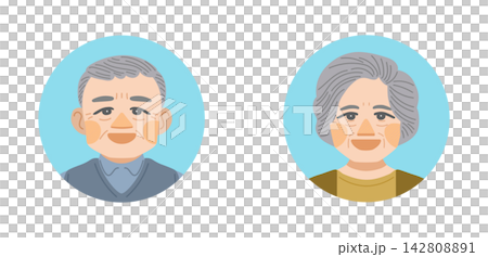A set of facial expression icons for smiling elderly men and women. A set of facial expression icons for smiling elderly men and women. 142808891