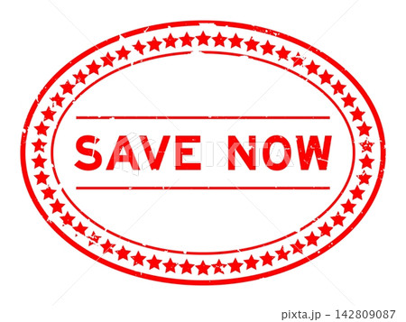 Grunge red save now word oval rubber seal stamp on white background Grunge red save now word oval rubber seal stamp on white background 142809087