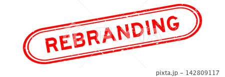 Grunge red rebranding word rubber seal stamp on white background 142809117