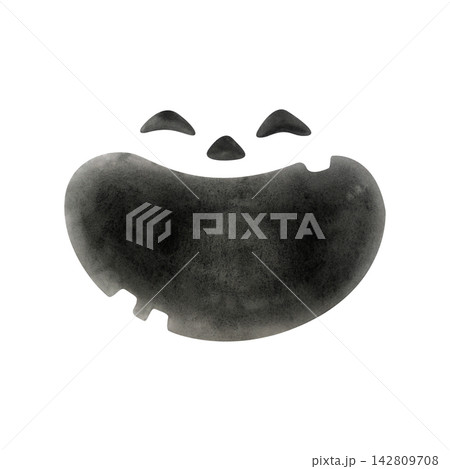 Watercolor Halloween pumpkin face cutout. Template for text, invitations, posters, or greeting cards. Spooky Jack-o'-lantern face. Hand-drawn festive decor for a party. Face design for a costume. 142809708