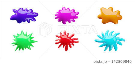 3D blobs different colors cartoon vector icons set, abstract blot, glossy paint splash, realistic bright slime dribbles 3D blobs different colors cartoon vector icons set, abstract blot, glossy paint splash, realistic bright slime dribbles 142809840