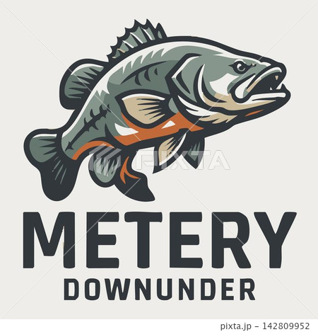 Large bass fish illustration with orange stripe for fishing brand logo design with copy space 142809952