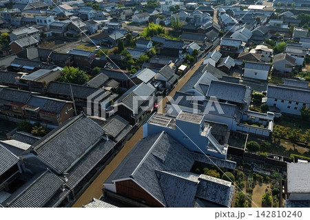 徳島県美馬市のうだつの町並みを捉えた空撮写真 徳島県美馬市のうだつの町並みを捉えた空撮写真 142810240