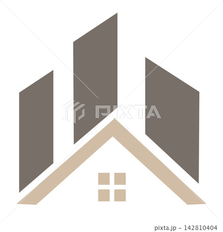 Modern House and City Buildings Real Estate Symbol Vector Modern House and City Buildings Real Estate Symbol Vector 142810404