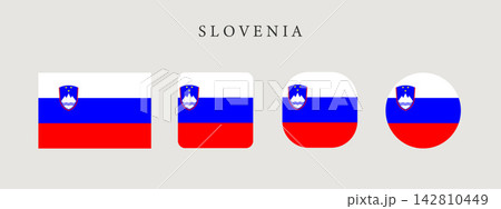 Slovenia national flag set in original proportion and different shapes styles. Official Slovene symbol vector collection 142810449
