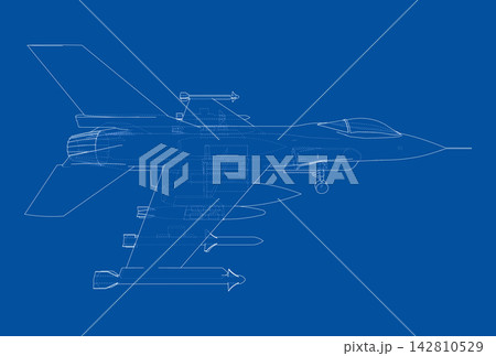 fighter jet blueprint illustration. Vector fighter jet blueprint illustration. Vector 142810529
