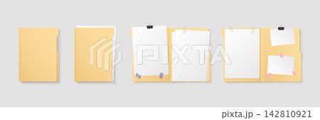 Manila folder paper document element set with tabs and clips Manila folder paper document element set with tabs and clips 142810921