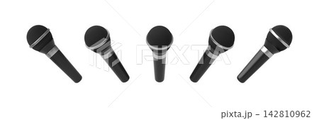 Realistic microphone 3D icon vector set, wireless dynamic microphone, concert equipment for singer, musician, broadcast 142810962