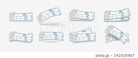 Airplane tickets, realistic boarding pass ticket gray white templates vector set, flight seat coupon traveling by airway 142810987