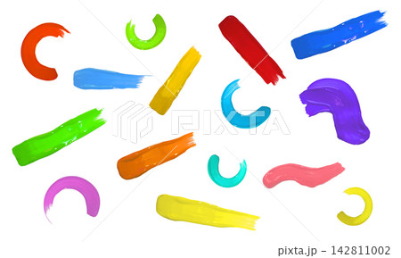 Colorful paint brush strokes, realistic 3D textured oil or acrylic paint stripes different colors and shapes vector set Colorful paint brush strokes, realistic 3D textured oil or acrylic paint stripes different colors and shapes vector set 142811002