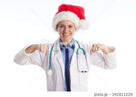 Smiling Doctor with Santa Hat and Stethoscope Smiling Doctor with Santa Hat and Stethoscope 142811220