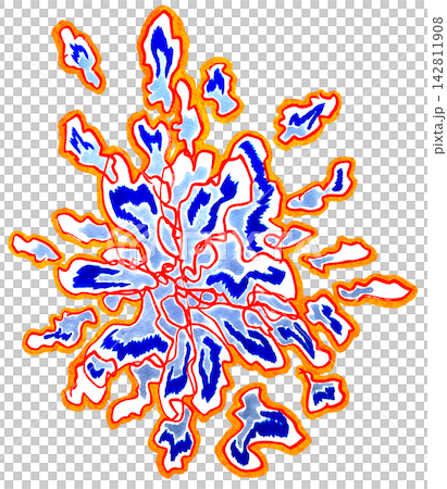 A curved representation resembling orange and blue fireworks. A curved representation resembling orange and blue fireworks. 142811908
