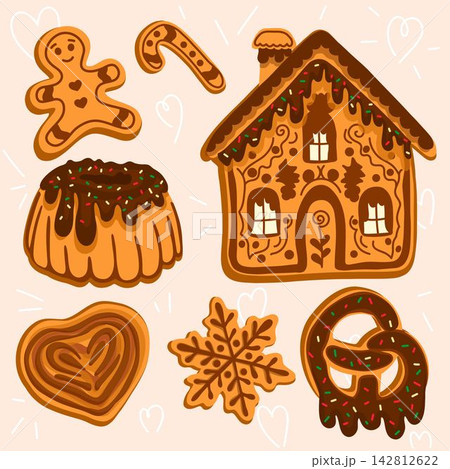 Cute Gingerbread Bakery Illustration Set Cute Gingerbread Bakery Illustration Set 142812622