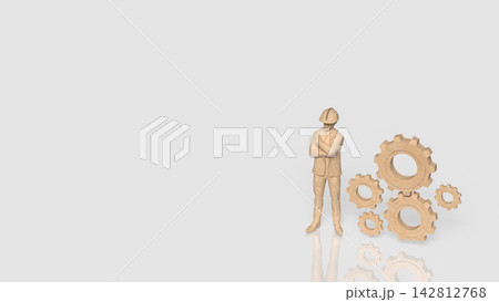 Construction Engineer with Wooden Gears Representing Industrial Teamwork 3d render. 142812768