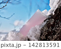 Pink cosmetic tube with moisturizer on snow 142813591