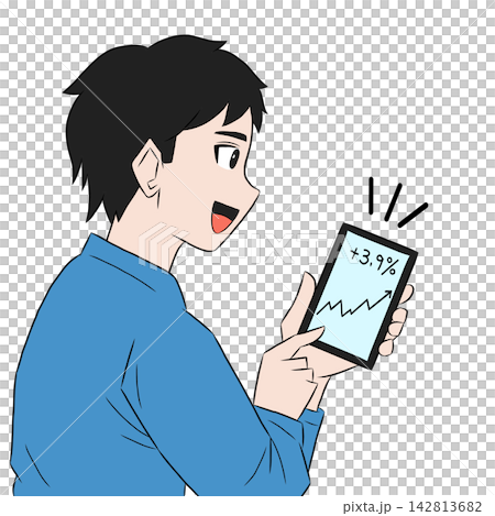 一名男子正在用智慧型手機查看股票價格。 142813682