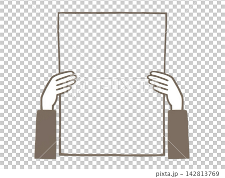 Frame holding a large piece of paper in his hand Frame holding a large piece of paper in his hand 142813769