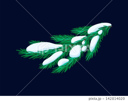 Christmas cartoon snowy spruce twig decoration. Merry Christmas holiday isolated object, Christmas festive cartoon vector decor element. Winter season sticker or happy New Year holiday decoration Christmas cartoon snowy spruce twig decoration. Merry Christmas holiday isolated object, Christmas festive cartoon vector decor element. Winter season sticker or happy New Year holiday decoration 142814020