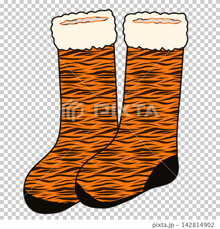 Tiger Print Boots With White Fur Trim Isolated Tiger Print Boots With White Fur Trim Isolated 142814902