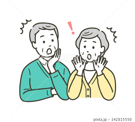 驚いている高齢者夫婦の上半身イラスト 驚いている高齢者夫婦の上半身イラスト 142815550